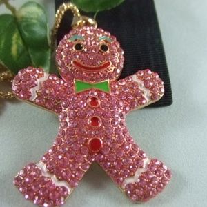 Betsey Johnson PINK Bling GINGERBREAD Necklace nwt